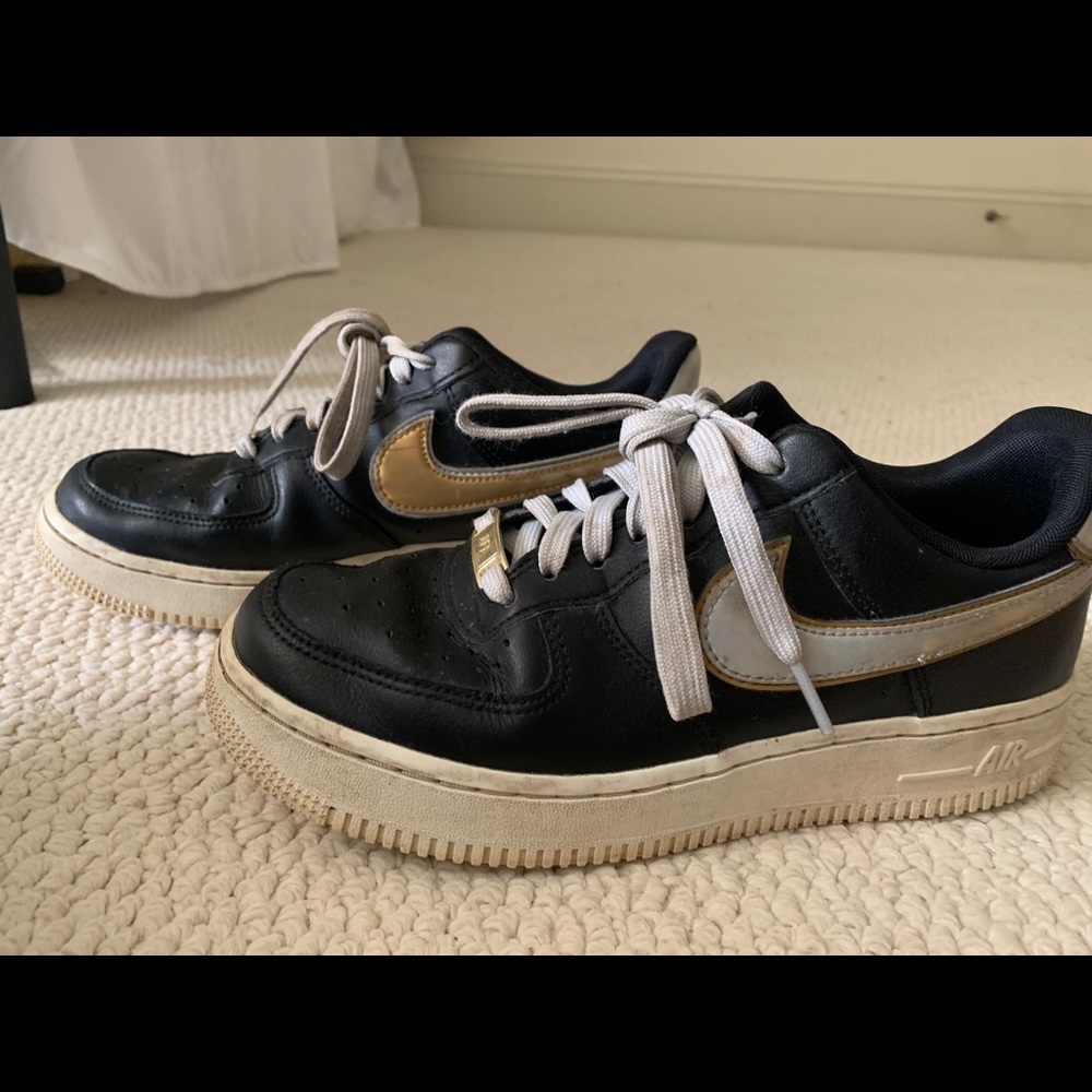 black and gold/silver nike air force 1st